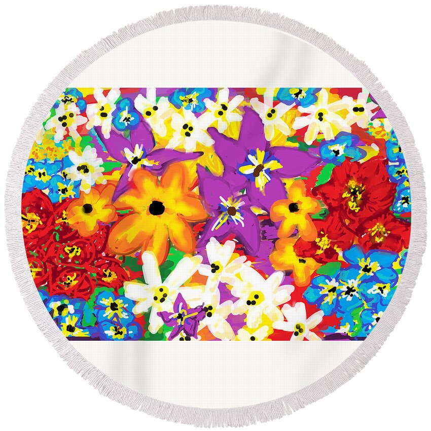 Flowers Round Beach Towel featuring the digital art Faces in the crowd by Diane Dahm