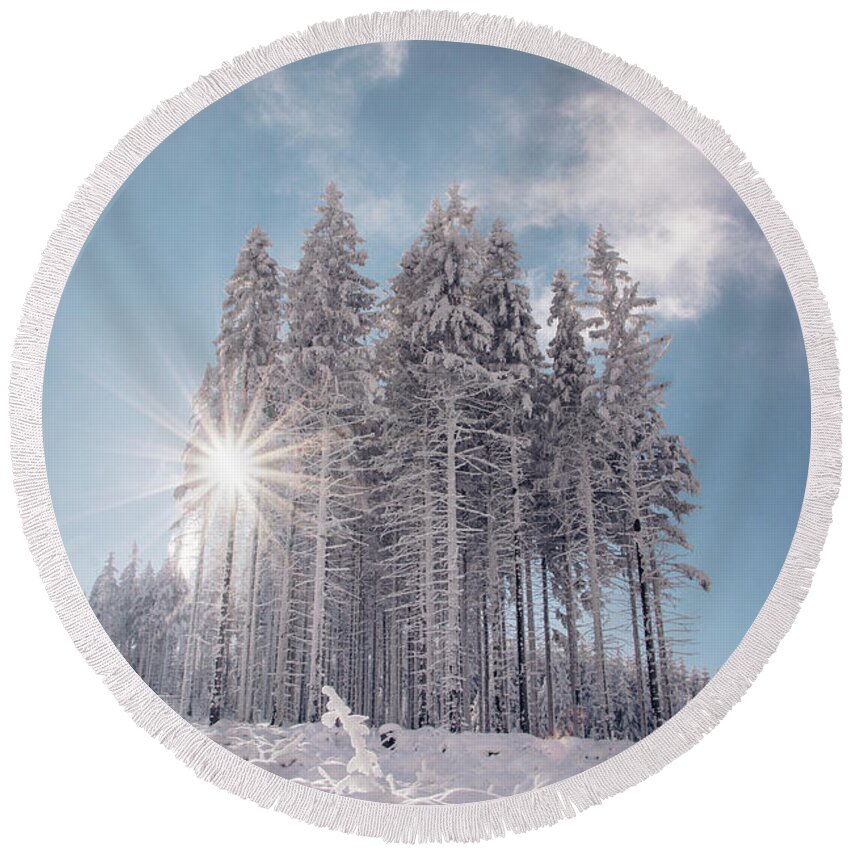 Highlands Round Beach Towel featuring the photograph Fairy-tale wilderness covered in snow by Vaclav Sonnek