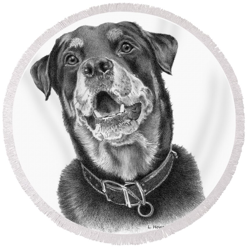 Dog Round Beach Towel featuring the drawing Faithful Friend by Louise Howarth