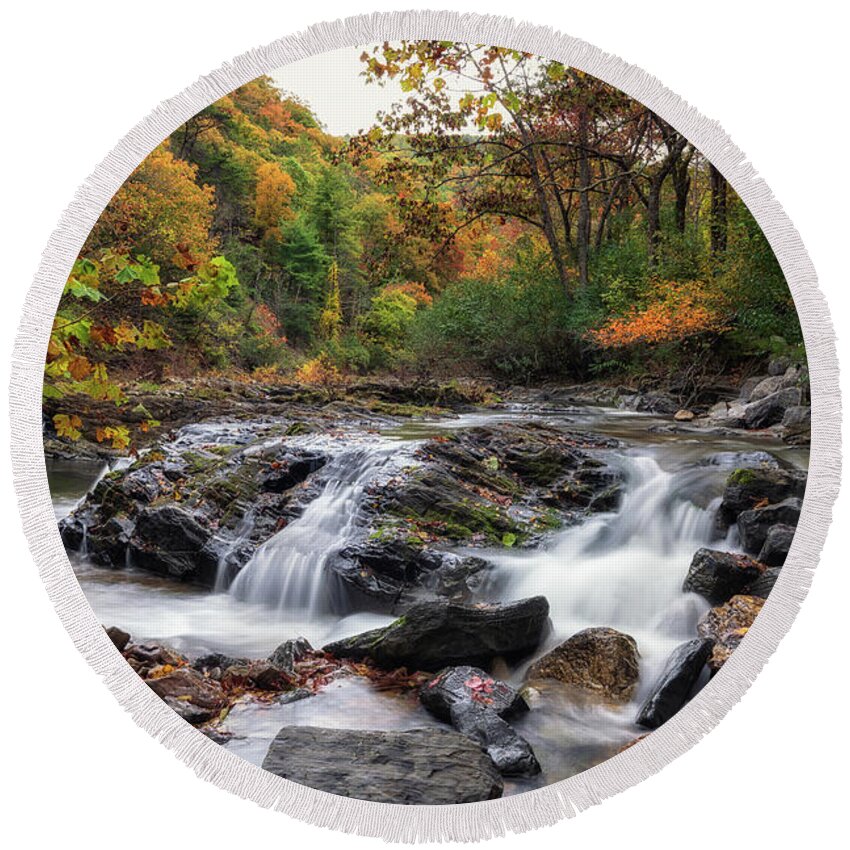 Waterfall Round Beach Towel featuring the photograph Fall at Jennings Creek 2 by Tricia Louque