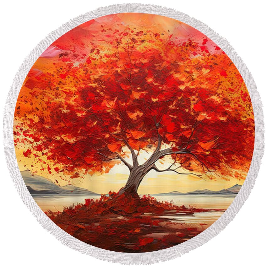 Maple Tree Round Beach Towel featuring the painting Fall Escape by Lourry Legarde