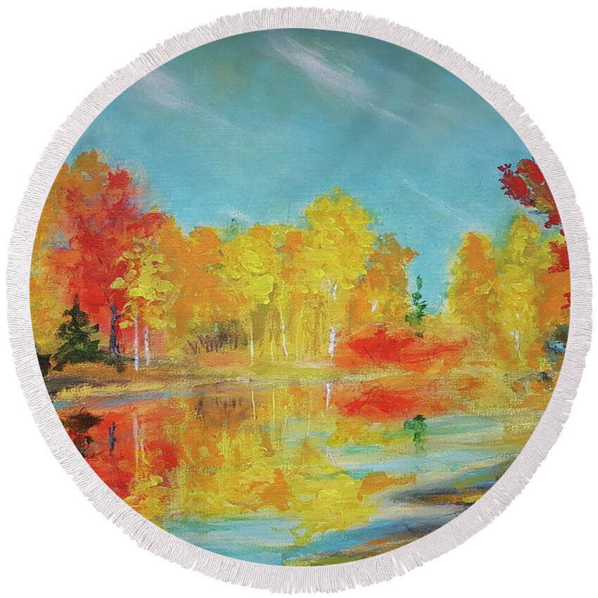 Acrylic Round Beach Towel featuring the painting Fall Impressions by Petra Burgmann