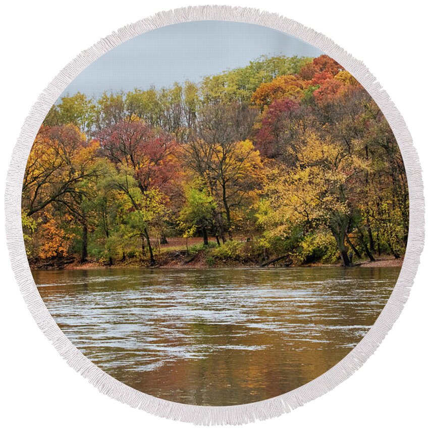 Autumn Round Beach Towel featuring the photograph Fall on the Fox River by Ira Marcus