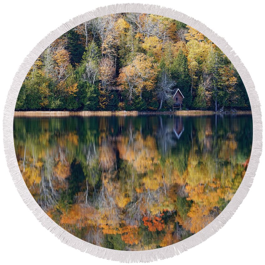 Autumn Round Beach Towel featuring the photograph Fall reflection by Kevin Shields