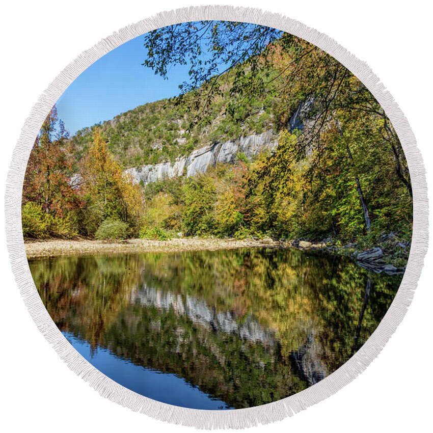 Buffalo National River Round Beach Towel featuring the photograph Fall Reflections At Buffalo National River by Jennifer White