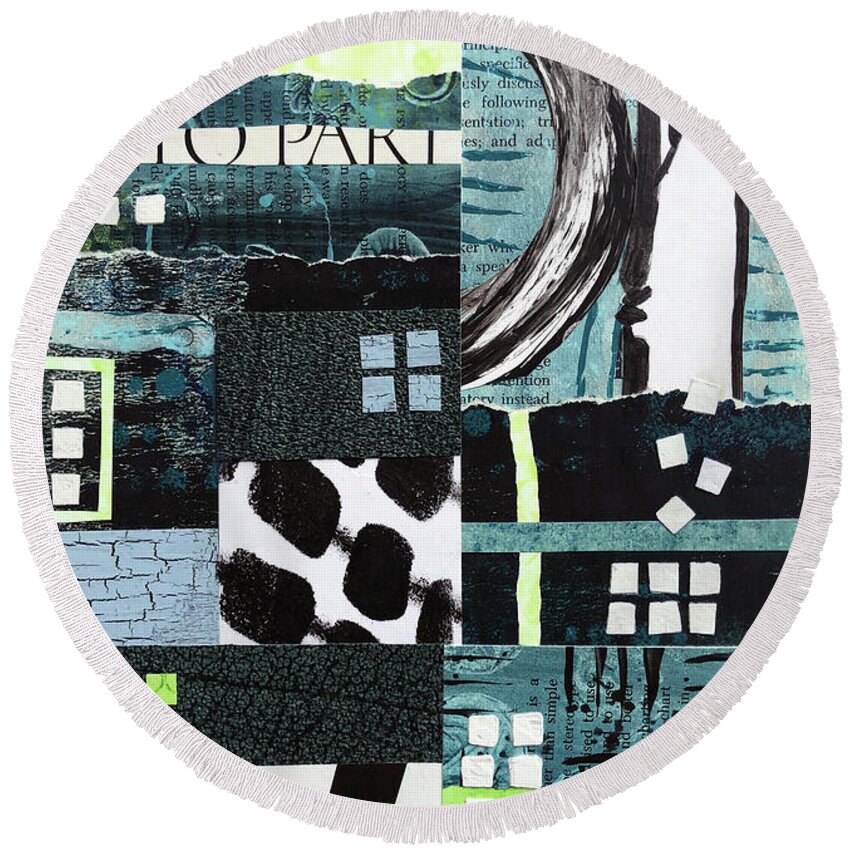 Collage Round Beach Towel featuring the mixed media Falling into Place by MaryJo Clark