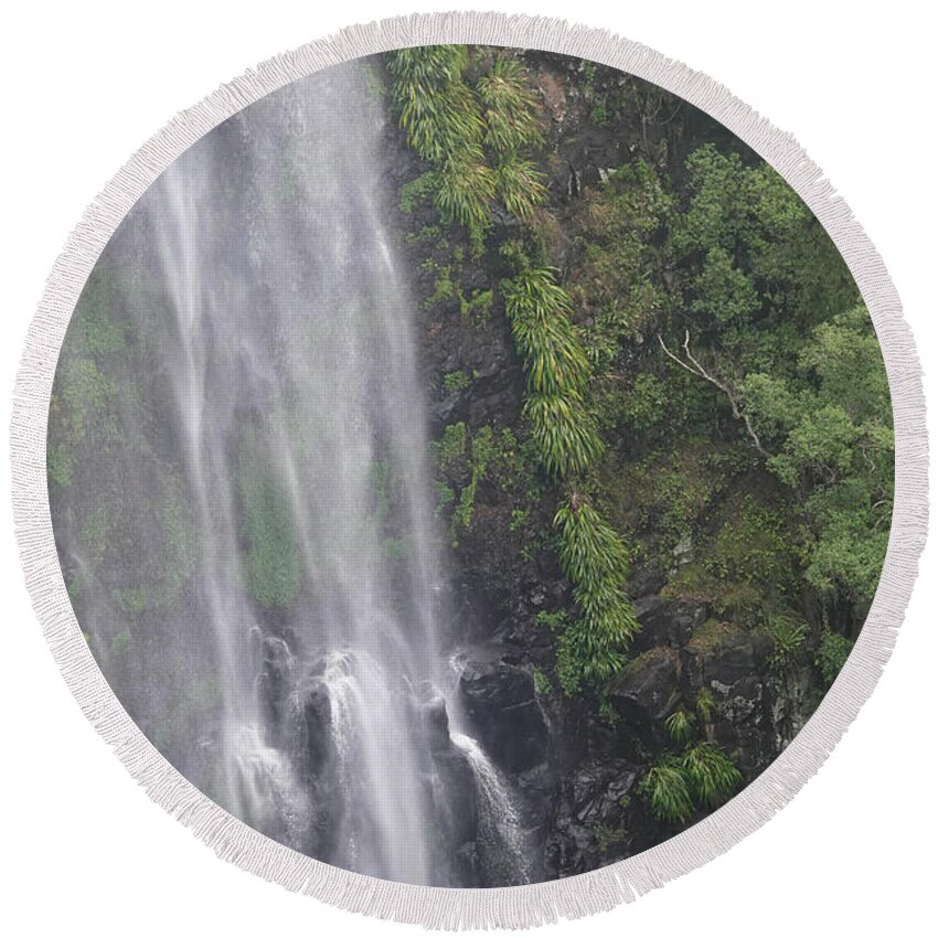 Morans Falls Round Beach Towel featuring the photograph Falls in the Rainforest by Maryse Jansen