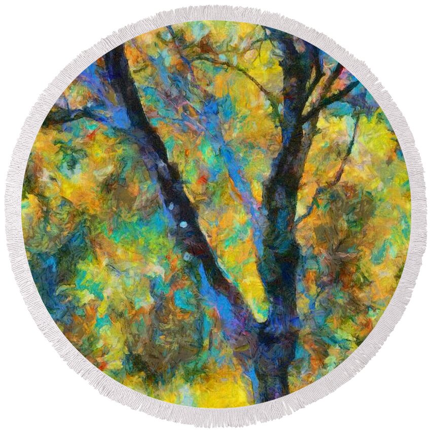 Fall Round Beach Towel featuring the mixed media Fallscape by Christopher Reed