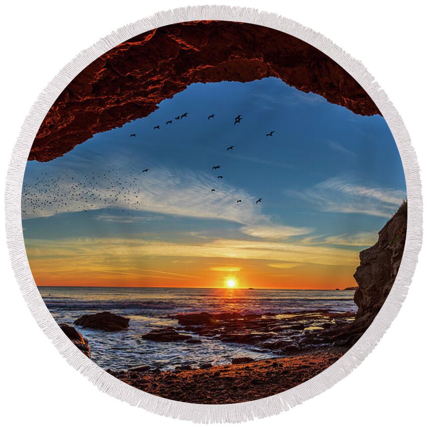 Seascape Round Beach Towel featuring the photograph Fantastic Sea Cave by Mimi Ditchie