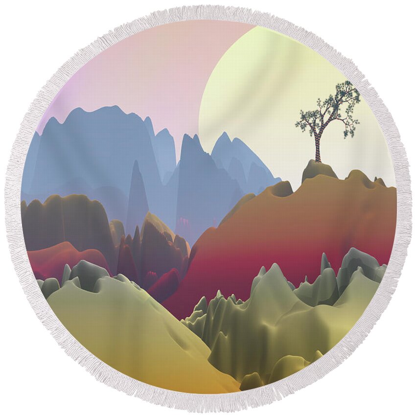 Fantasy Landscape Round Beach Towel featuring the digital art Fantasy Mountain by Phil Perkins