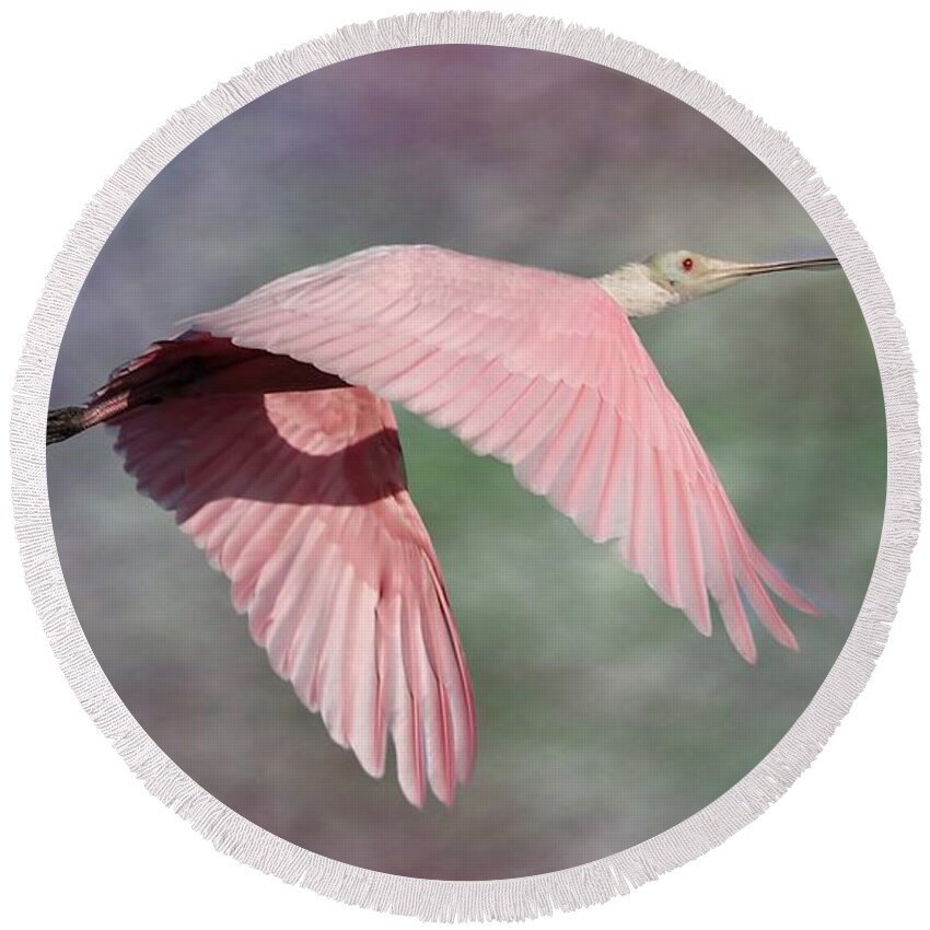 Roseate Spoonbill Round Beach Towel featuring the photograph Fantasy World by Mingming Jiang