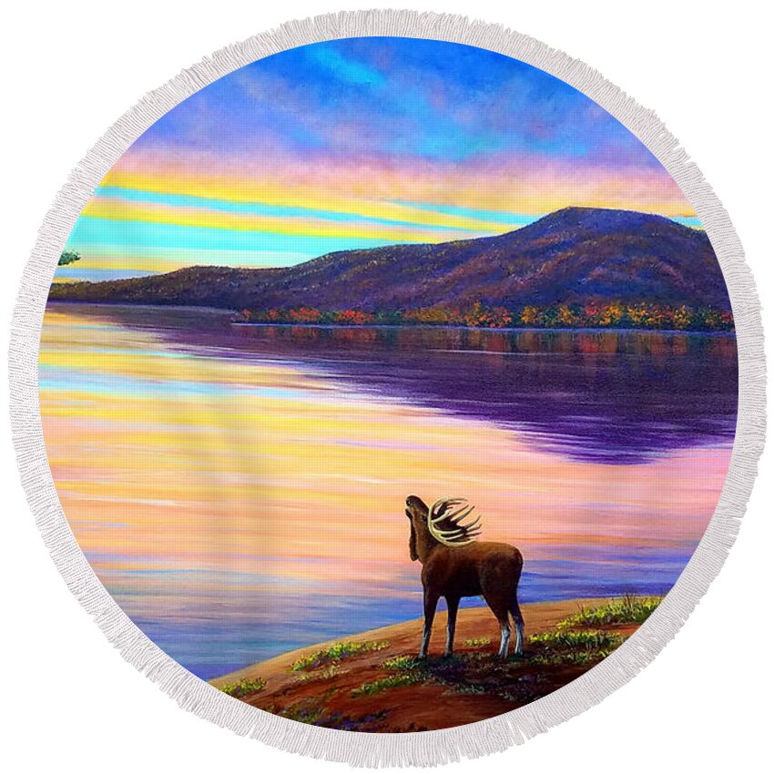 Farewell Round Beach Towel featuring the painting Farewell to the Mountain by Sarah Irland