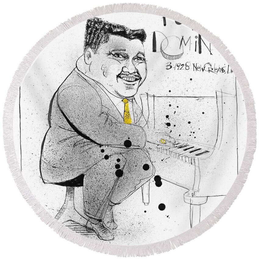  Round Beach Towel featuring the drawing Fats Domino by Phil Mckenney