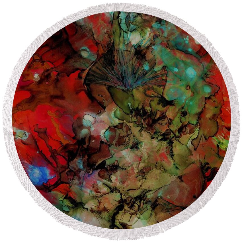 Alcohol Ink Round Beach Towel featuring the painting Fearless by Angela Marinari
