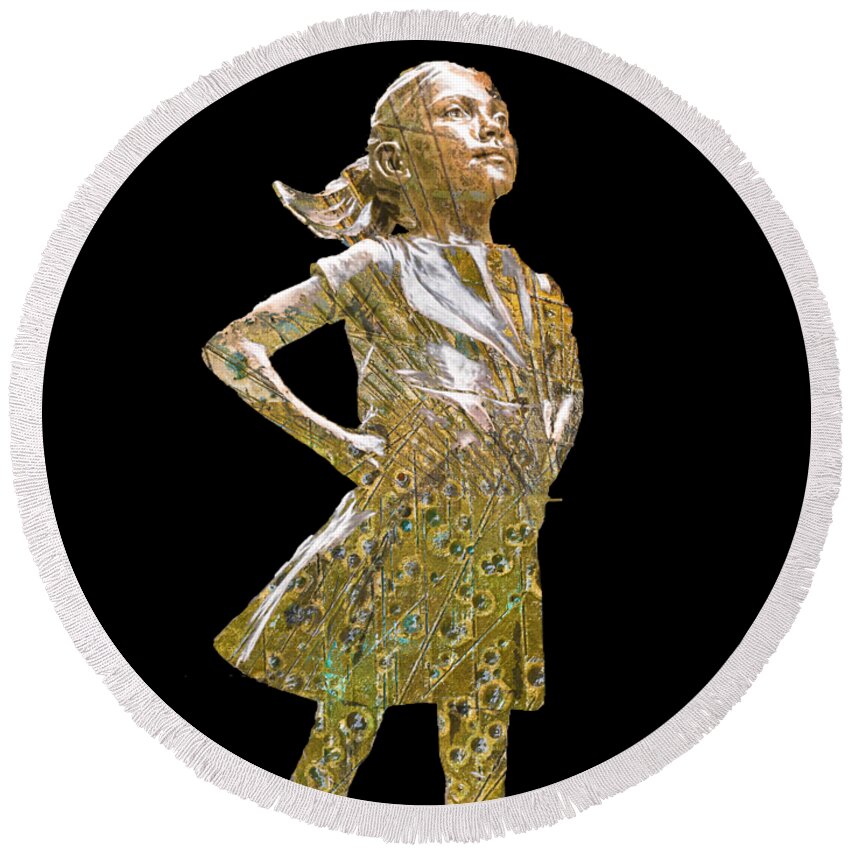 Fearless Round Beach Towel featuring the painting Fearless Girl Future Is Female 2 T-Shirt by Tony Rubino