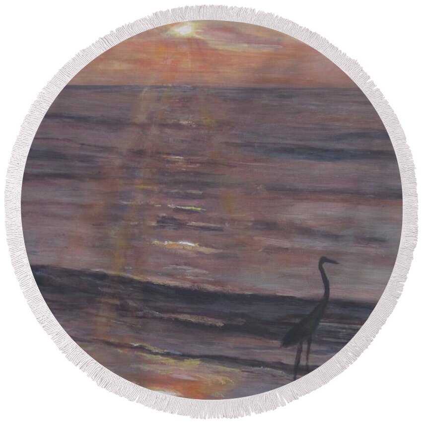 Painting Round Beach Towel featuring the painting Feel The Warmth by Paula Pagliughi