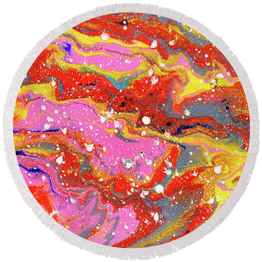 Abstract Round Beach Towel featuring the painting Feelin' Groovy by Meghan Elizabeth