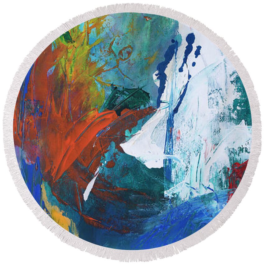 Abstract Painting Round Beach Towel featuring the painting Feelings by Stella Levi