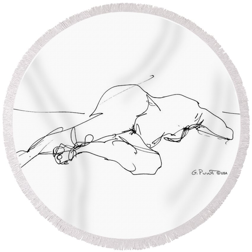 Female Round Beach Towel featuring the drawing Female Figure Drawing 39 by Gordon Punt