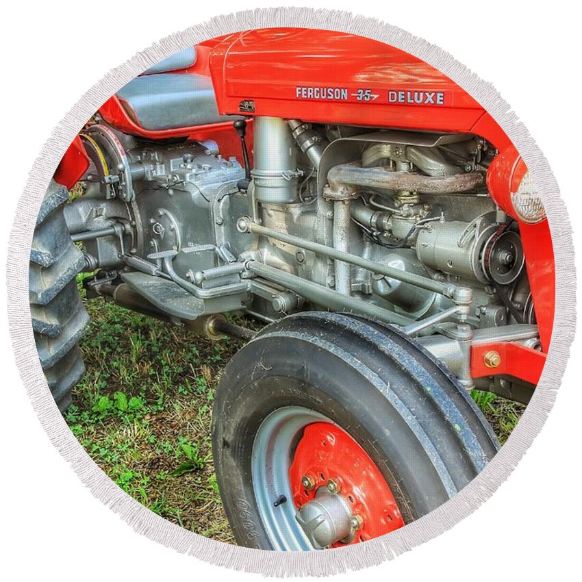 Tractor Round Beach Towel featuring the photograph Ferguson 35 Deluxe by Mike Eingle