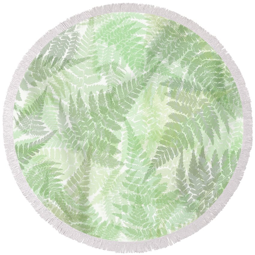 Fern Round Beach Towel featuring the mixed media Fern Leaf Pattern by Christina Rollo