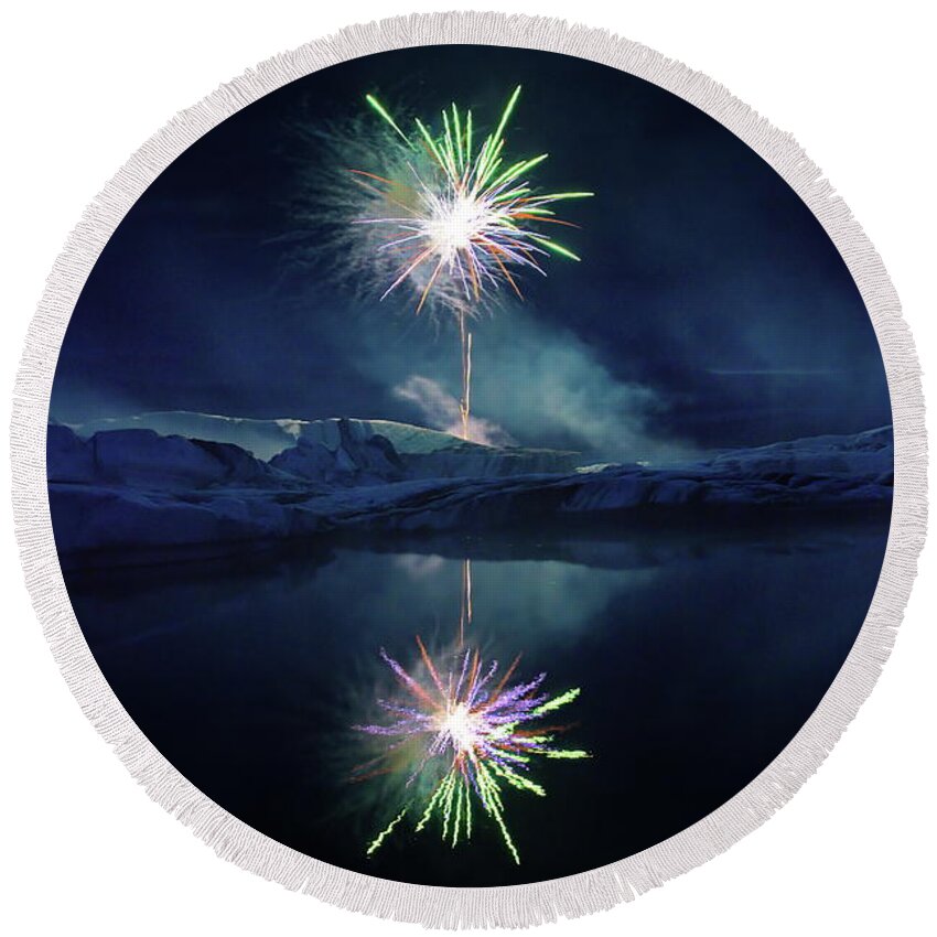 Fireworks Round Beach Towel featuring the photograph Fire and ice #2 by Christopher Mathews