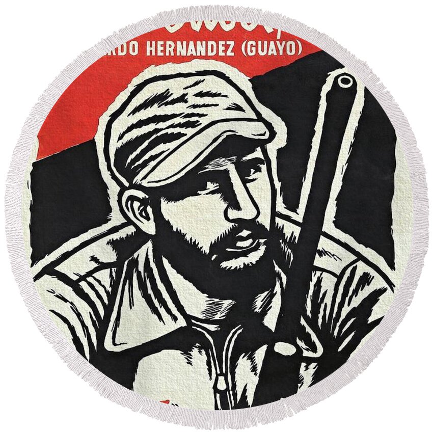 Propaganda Round Beach Towel featuring the painting Fidel Castro Rare Poster 1959 by Vincent Monozlay
