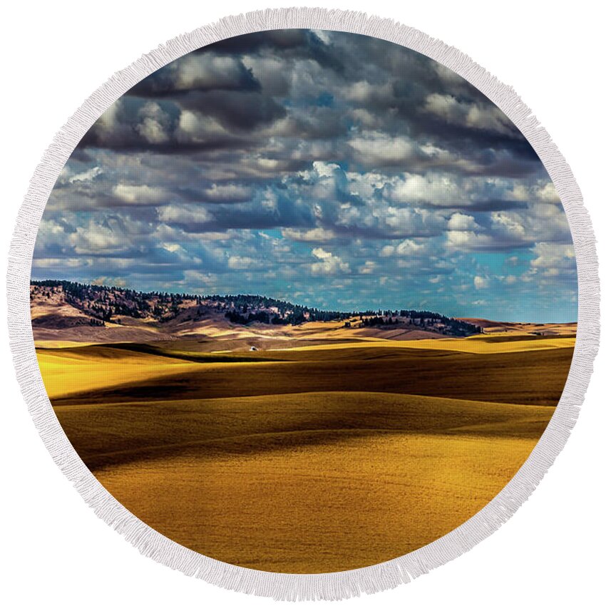 Field Shadows Round Beach Towel featuring the photograph Field Shadows by David Patterson