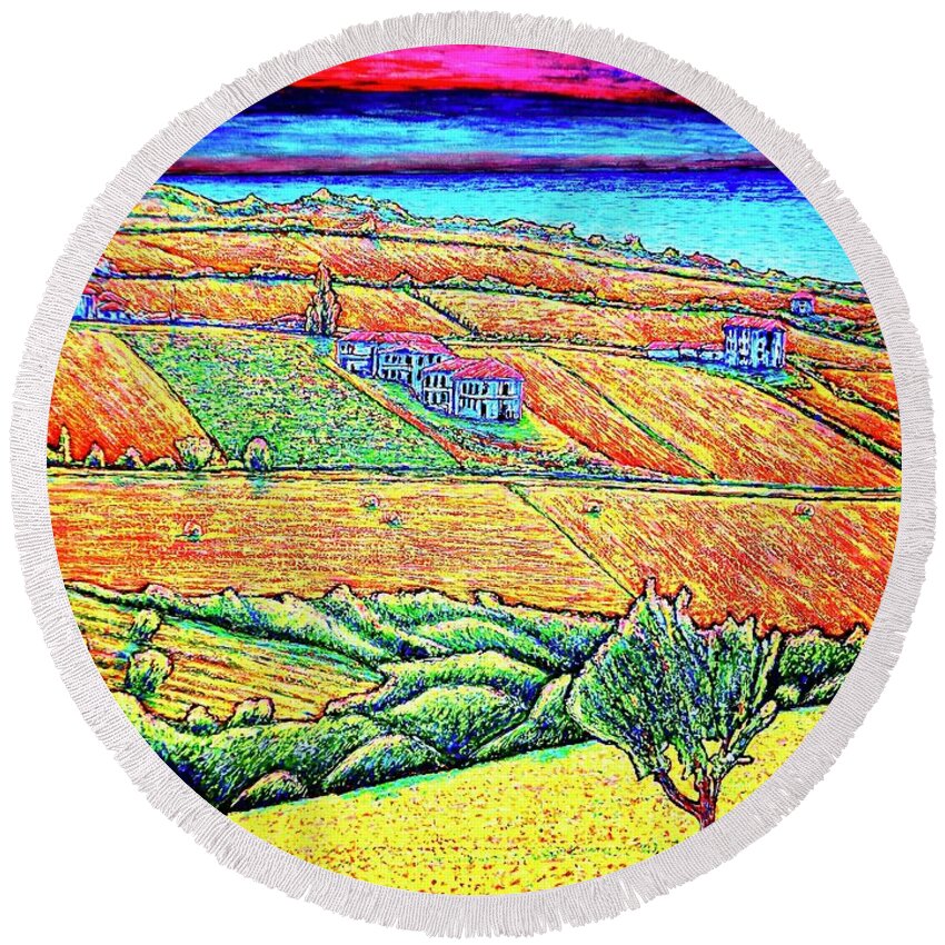 Fields Round Beach Towel featuring the painting Fields by Viktor Lazarev