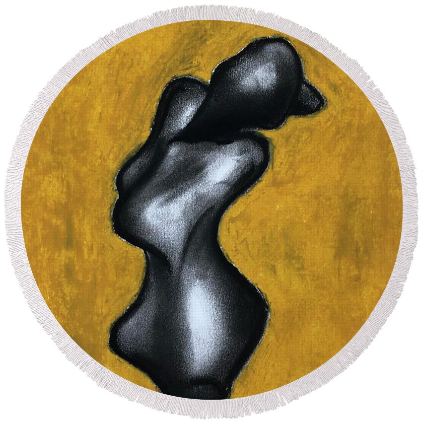 Charcoal Round Beach Towel featuring the mixed media Figurative Study for Sculpture 1 by Creative Spirit