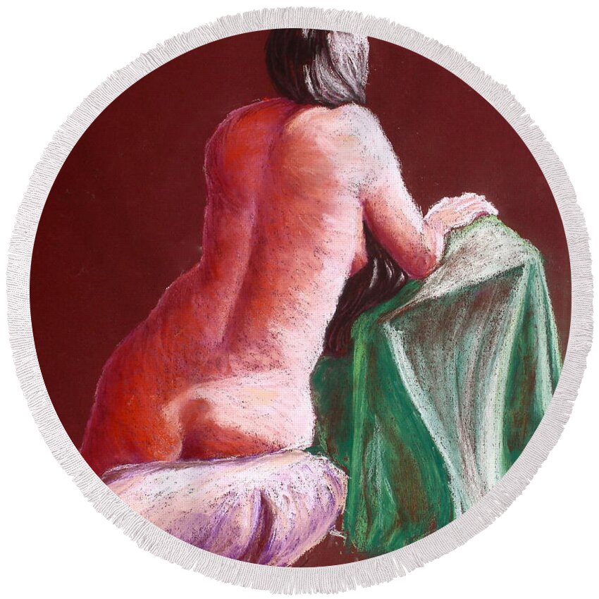 Pastel Drawing Round Beach Towel featuring the pastel Figure Study 5 by Kume Bryant