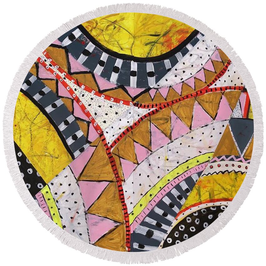 Cheerful Round Beach Towel featuring the painting Finale by Cyndie Katz