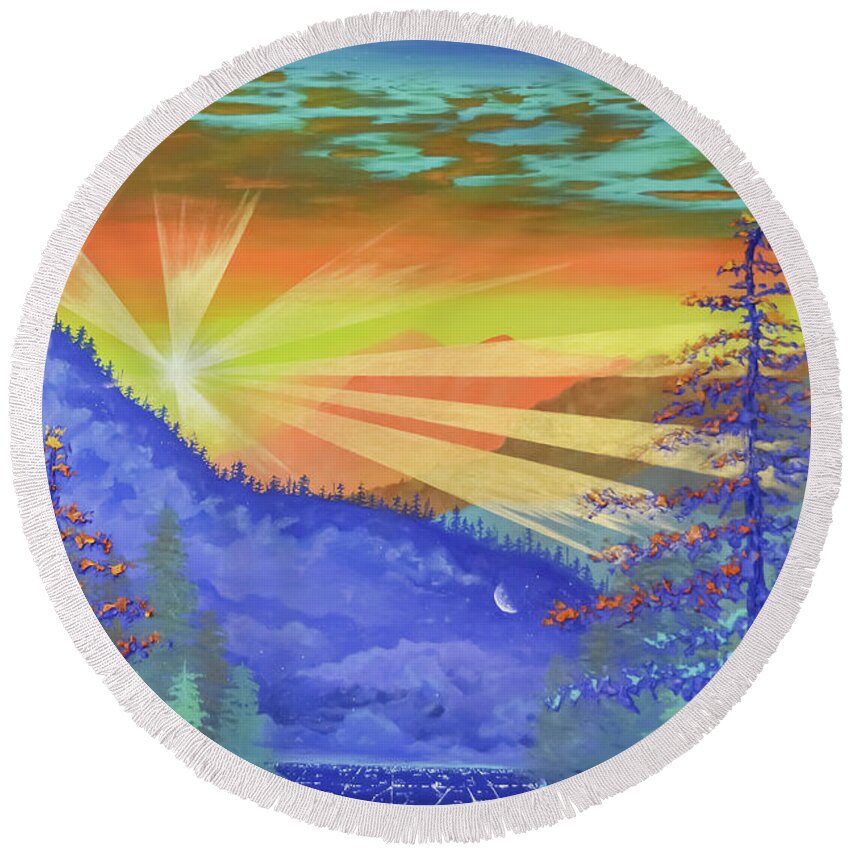 Sunrise Round Beach Towel featuring the painting Find Your Horizon by Ashley Wright