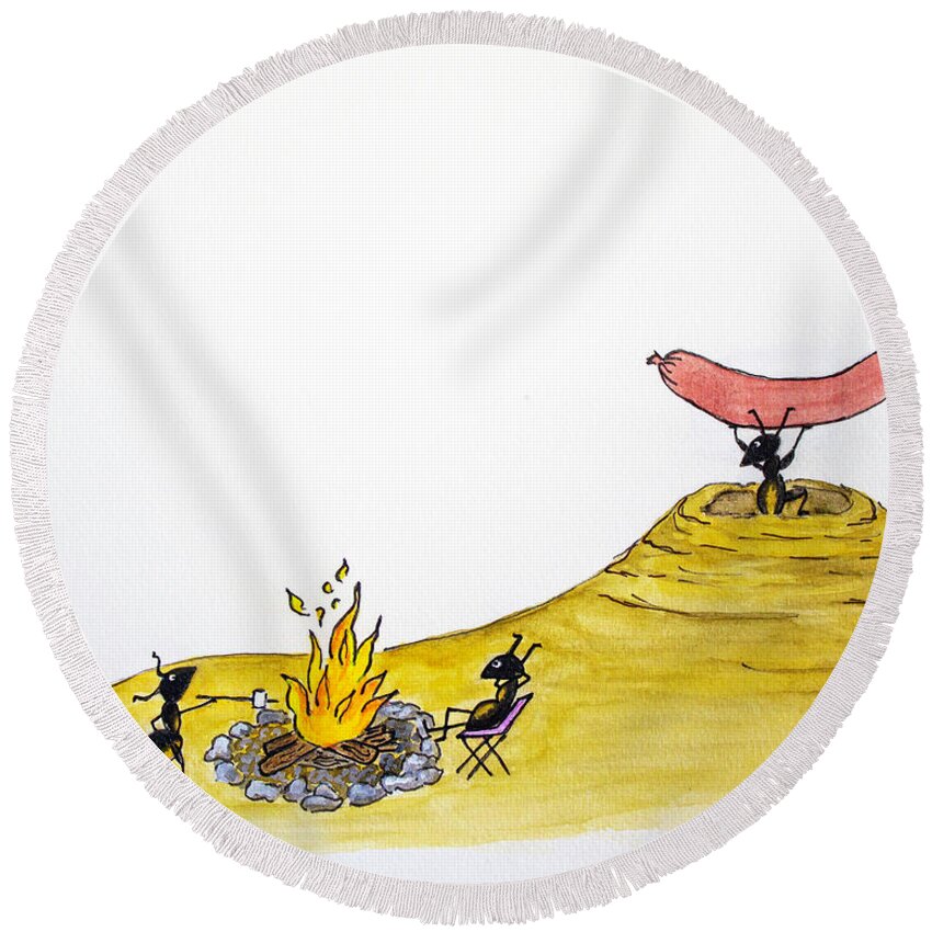Ant Round Beach Towel featuring the painting Fire Ants by Shirley Dutchkowski