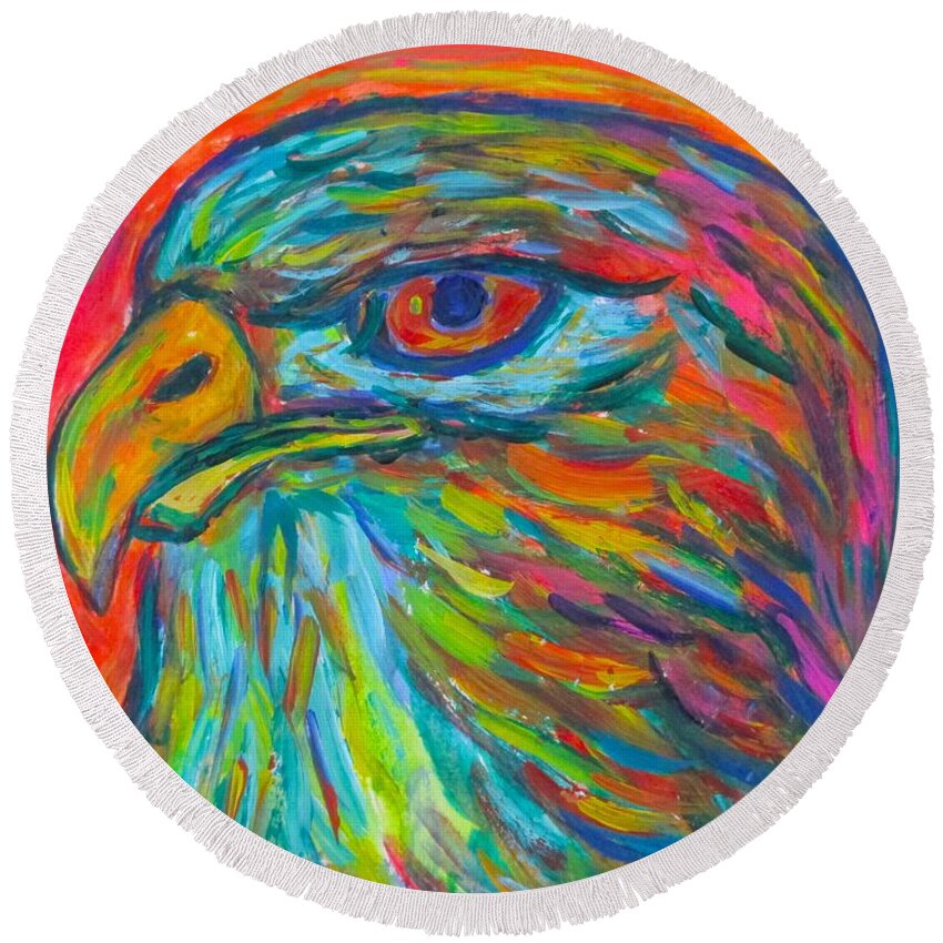 Hawk Round Beach Towel featuring the painting Fire Hawk by Kendall Kessler