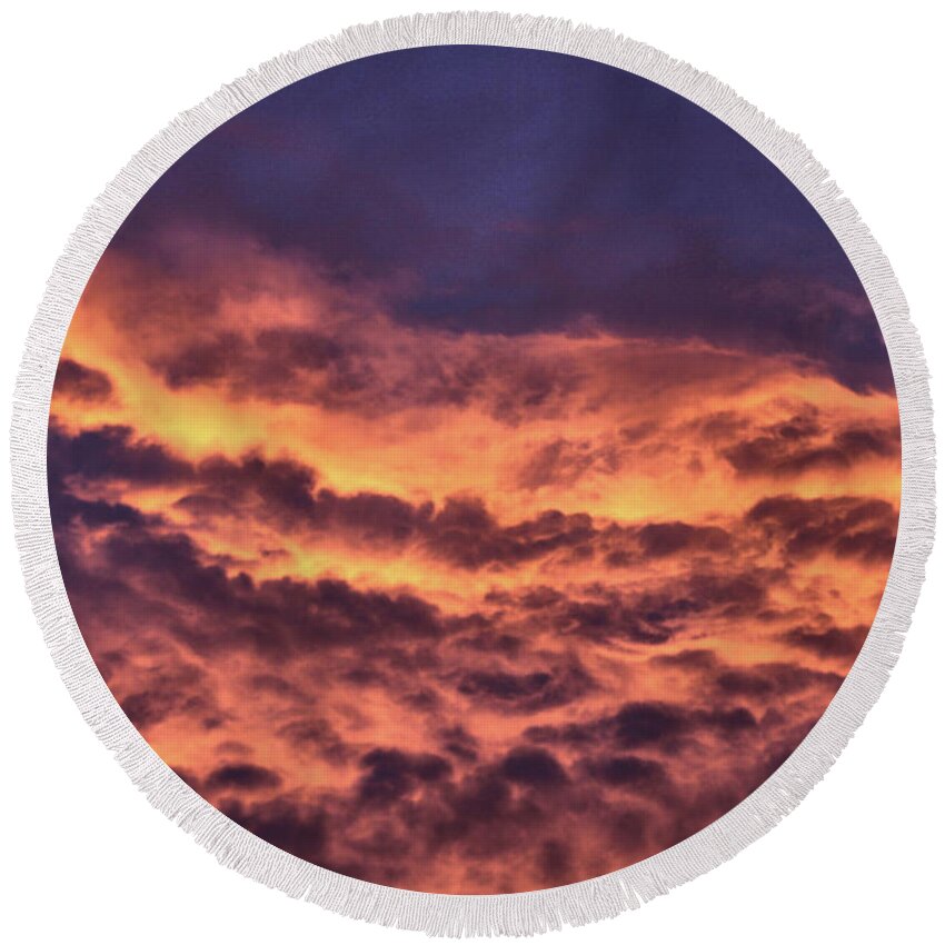 Sunset Sky Round Beach Towel featuring the photograph Fire in the Sky II by Christopher Reed
