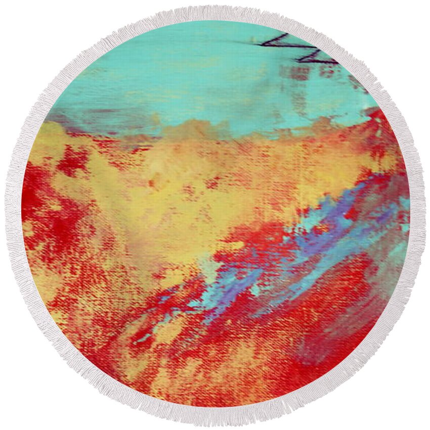 Abstract Round Beach Towel featuring the mixed media Firefly by M Diane Bonaparte
