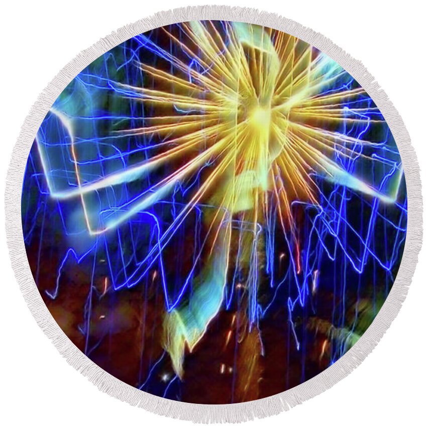 Round Beach Towel featuring the photograph Fireworks by Shirley Moravec