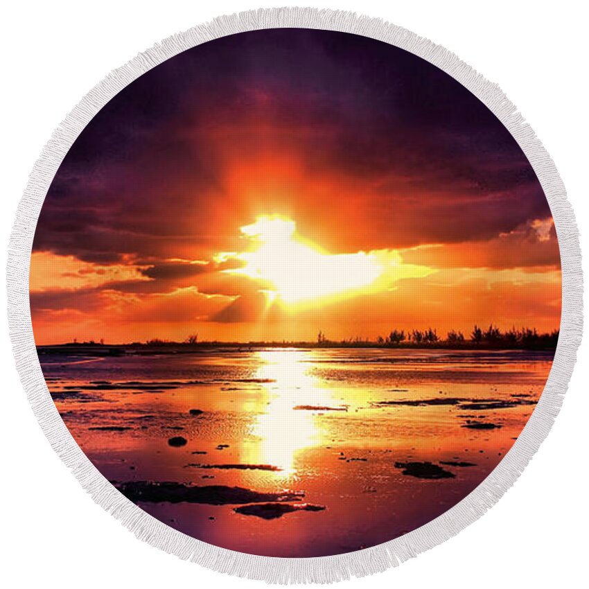 Sunrise Round Beach Towel featuring the photograph First Day by Montez Kerr