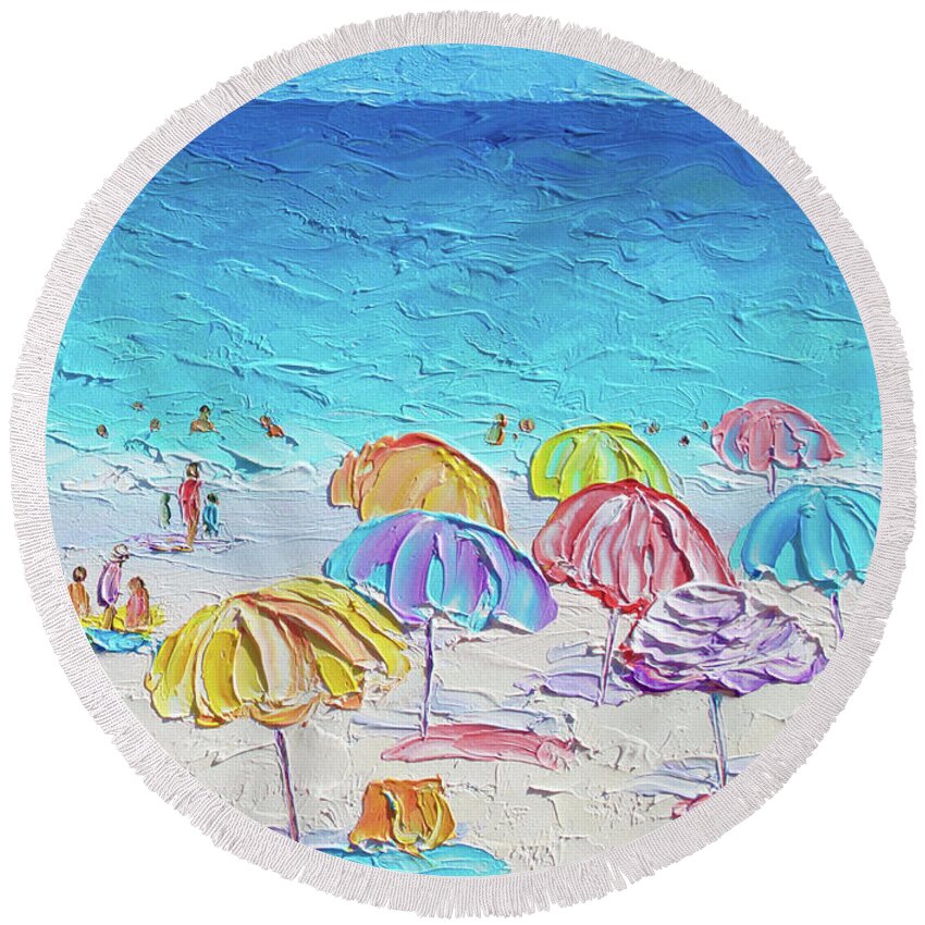 Beach Round Beach Towel featuring the painting First Day of Summer by Jan Matson