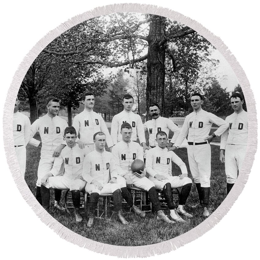 1880's Round Beach Towel featuring the photograph First Notre Dame Football Team by Underwood Archives