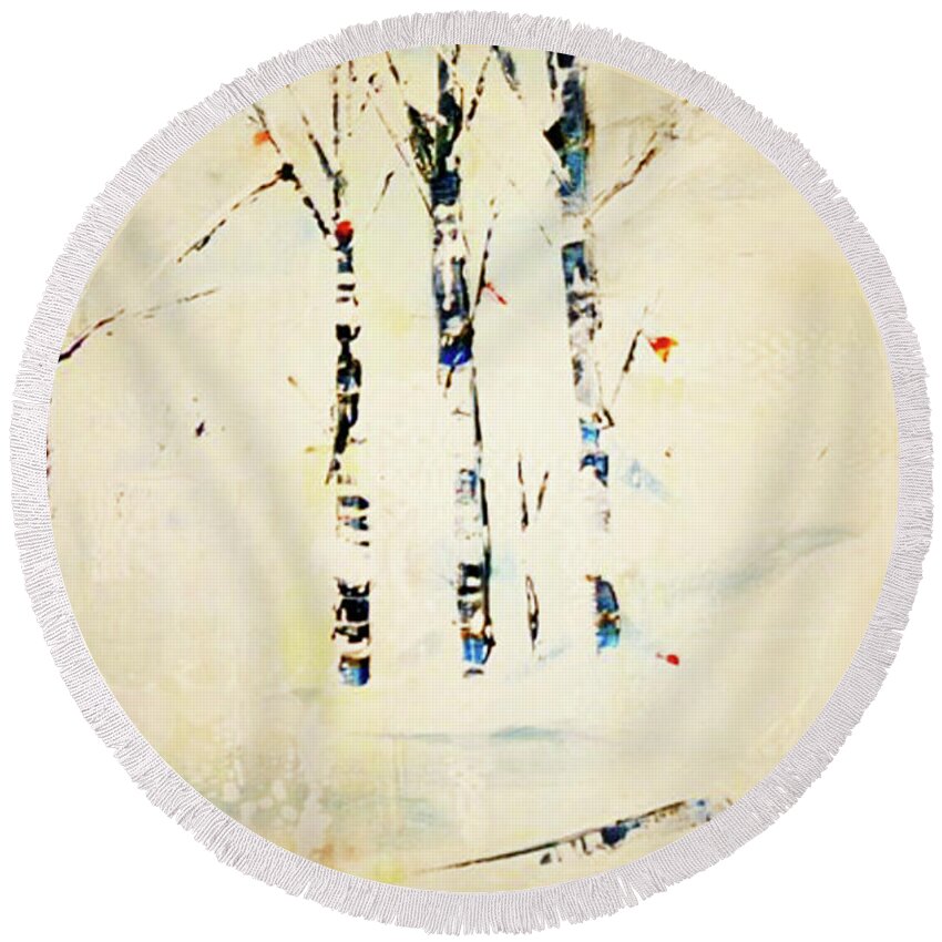 Art Round Beach Towel featuring the painting First Snow Central Park by Jack Diamond