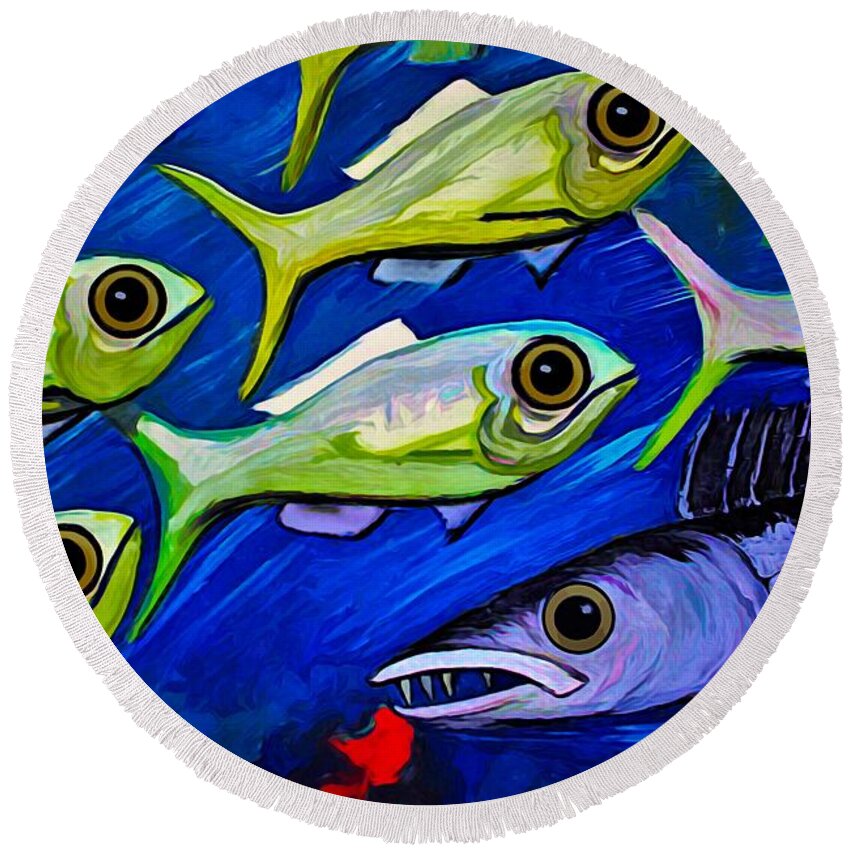 School Of Fish Round Beach Towel featuring the painting Fish Ball by Joan Stratton