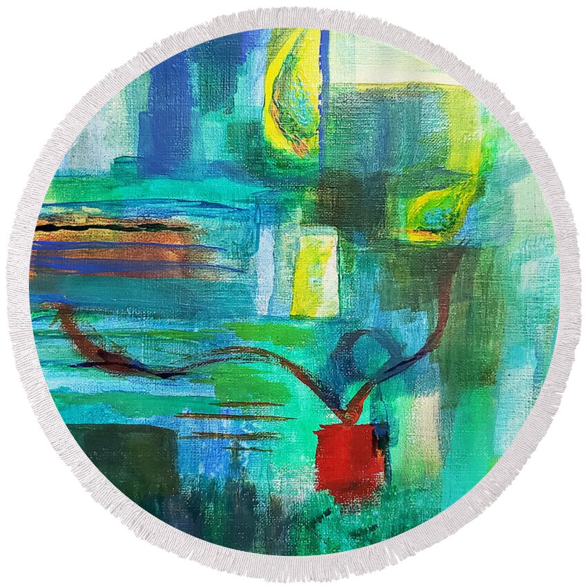 Abstract Round Beach Towel featuring the painting Fish Eyed by Christine Bolden