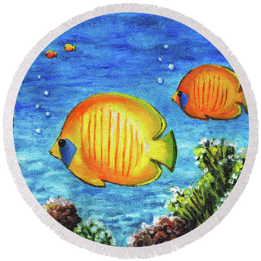 Fish Round Beach Towel featuring the painting Fish by Lucie Dumas