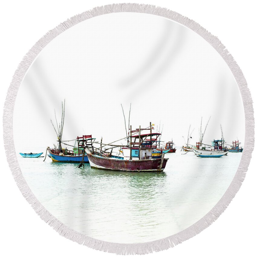 Fishing Boat Round Beach Towel featuring the photograph Fisherman's Bay #2 by Tony Mills