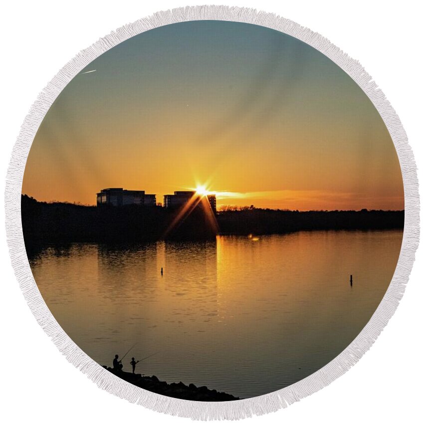 Sunset Round Beach Towel featuring the photograph Fishing at Sunset by Rick Nelson