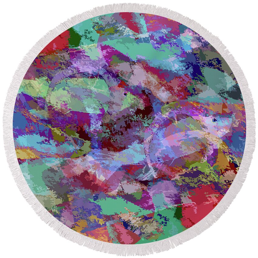 Colorful Round Beach Towel featuring the digital art fish colorful art prints - Rainbow Trout by Sharon Hudson