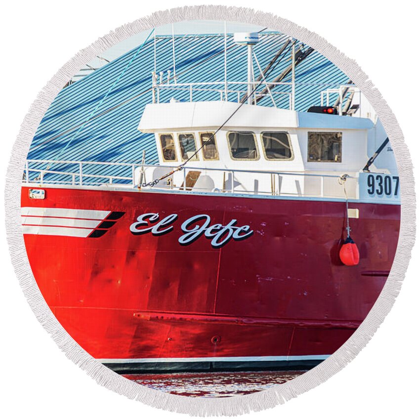 Fishing Round Beach Towel featuring the photograph Fishing Vessel El Jefe at Dock in Beaufort NC by Bob Decker