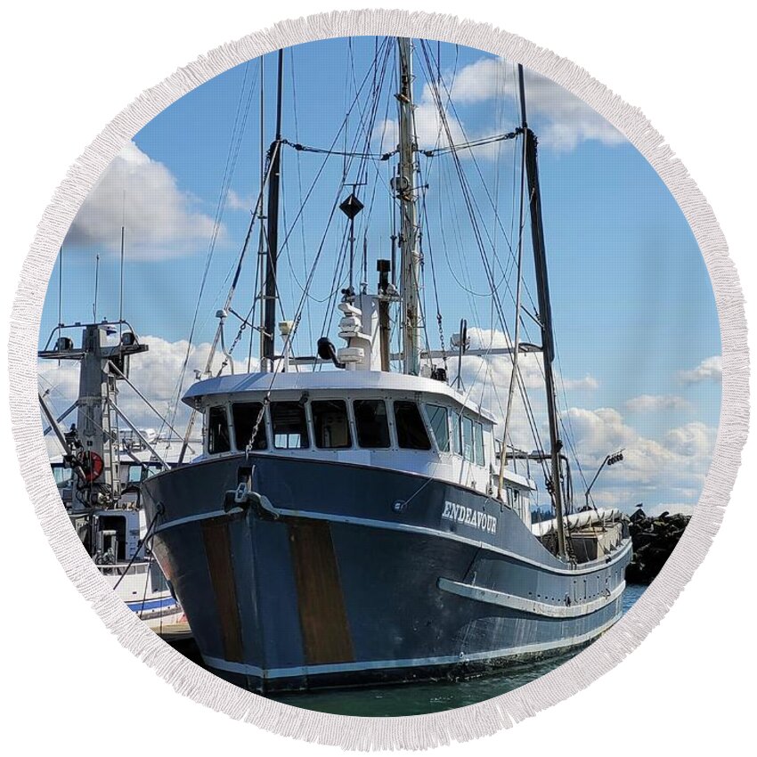 Fishing Vessels Endeavour 2 By Norma Appleton Round Beach Towel featuring the photograph Fishing Vessel Endeavour 2 by Norma Appleton